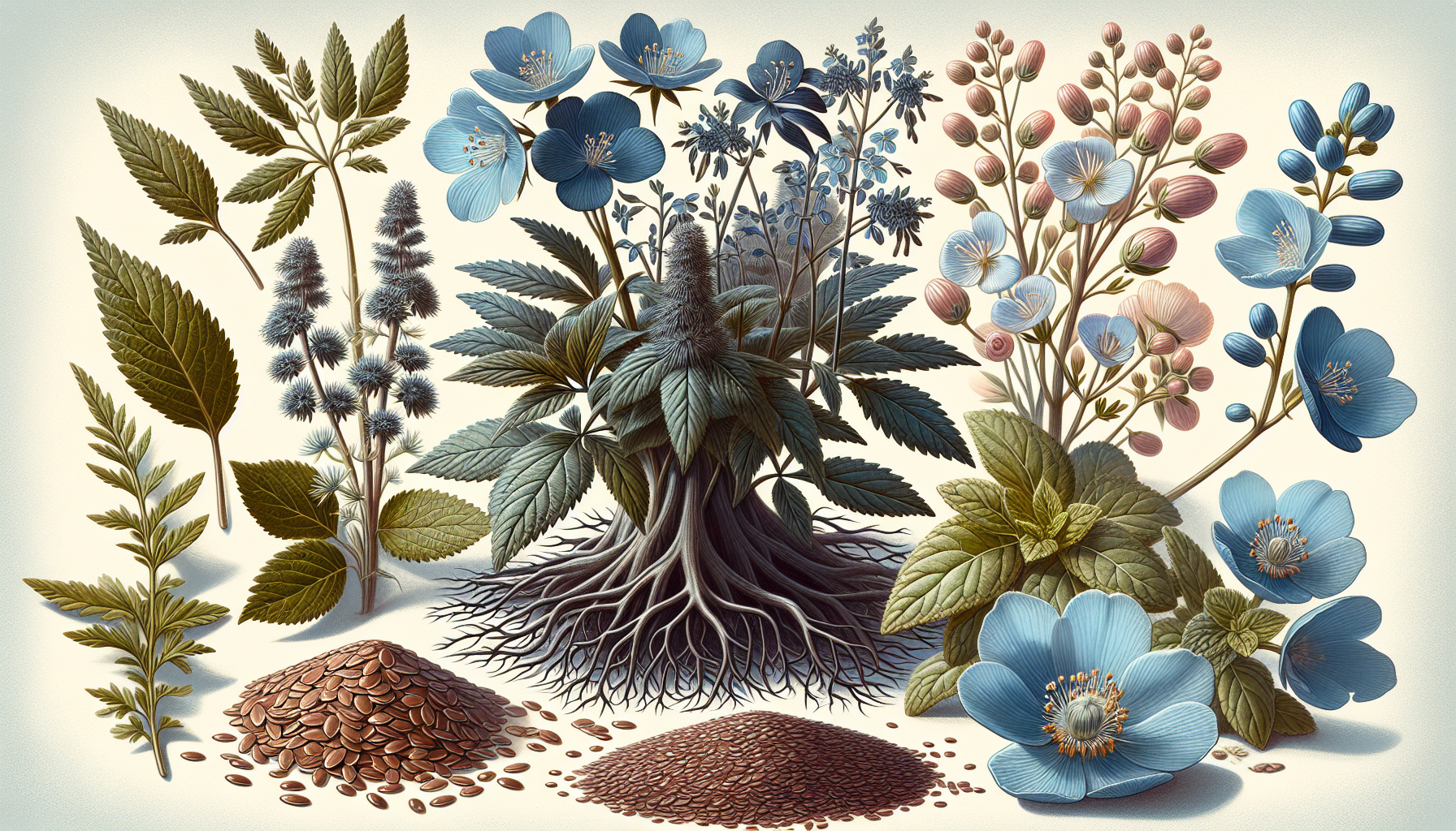 Illustration of natural herbs and plant-based ingredients used in menopause supplements