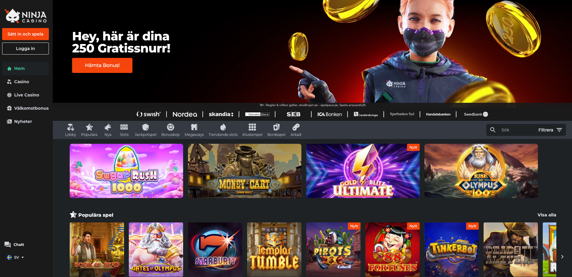 Ninja casino startsida