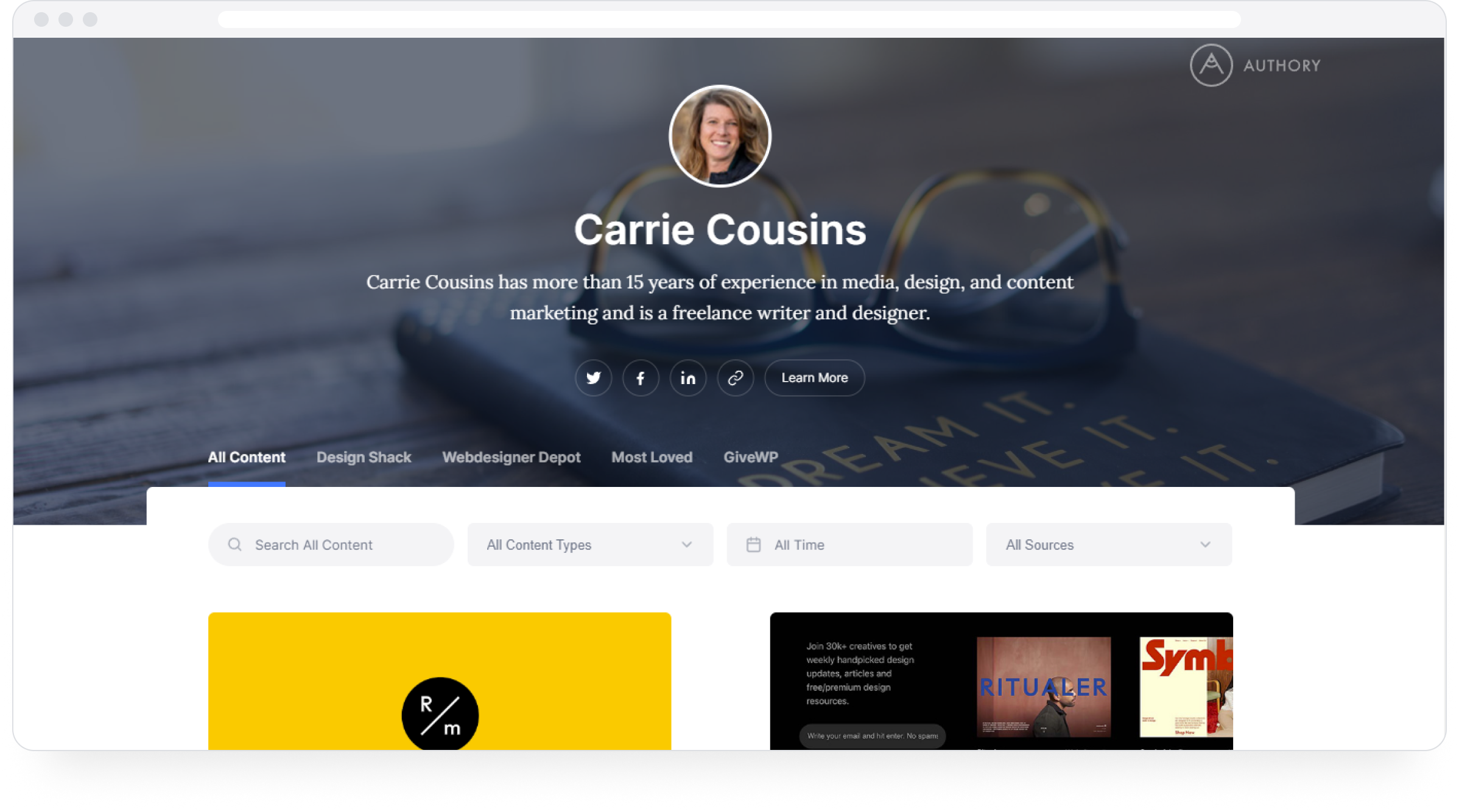 Carrie Cousins' digital marketing portfolio on Authory