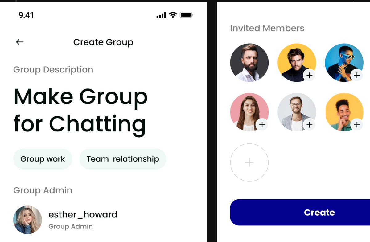 Create group and invite members screens