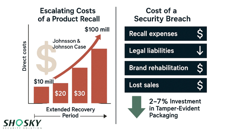 Cost breakdown for product recalls and breaches; packaging investment highlighted