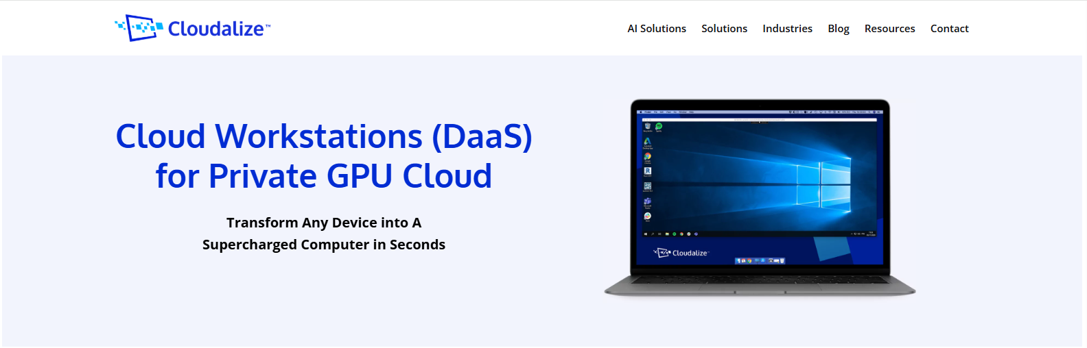 Cloudalize cloud workstation platform delivering GPU-powered Desktop as a Service solutions, enabling secure virtual desktops and high-performance remote work environments from any device.