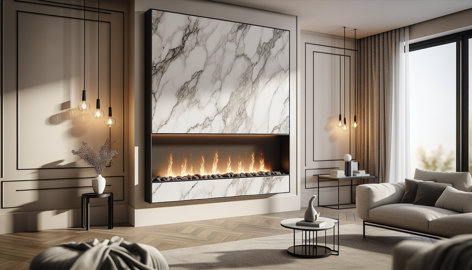 A sleek wall mounted electric fireplace showcasing clean lines and a modern design.