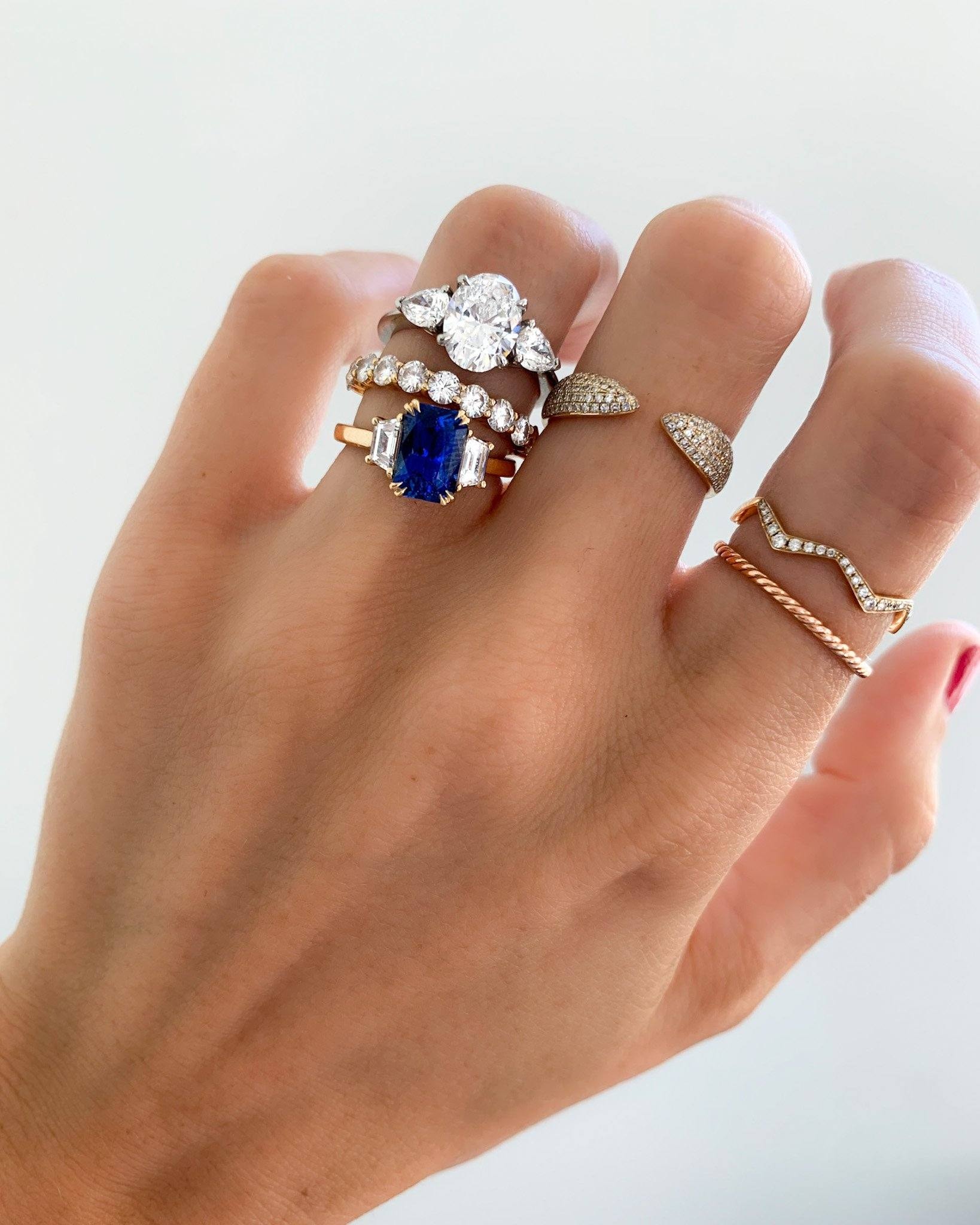 Sapphire Radiant Cut With Trapezoid Side Stone Engagement Ring