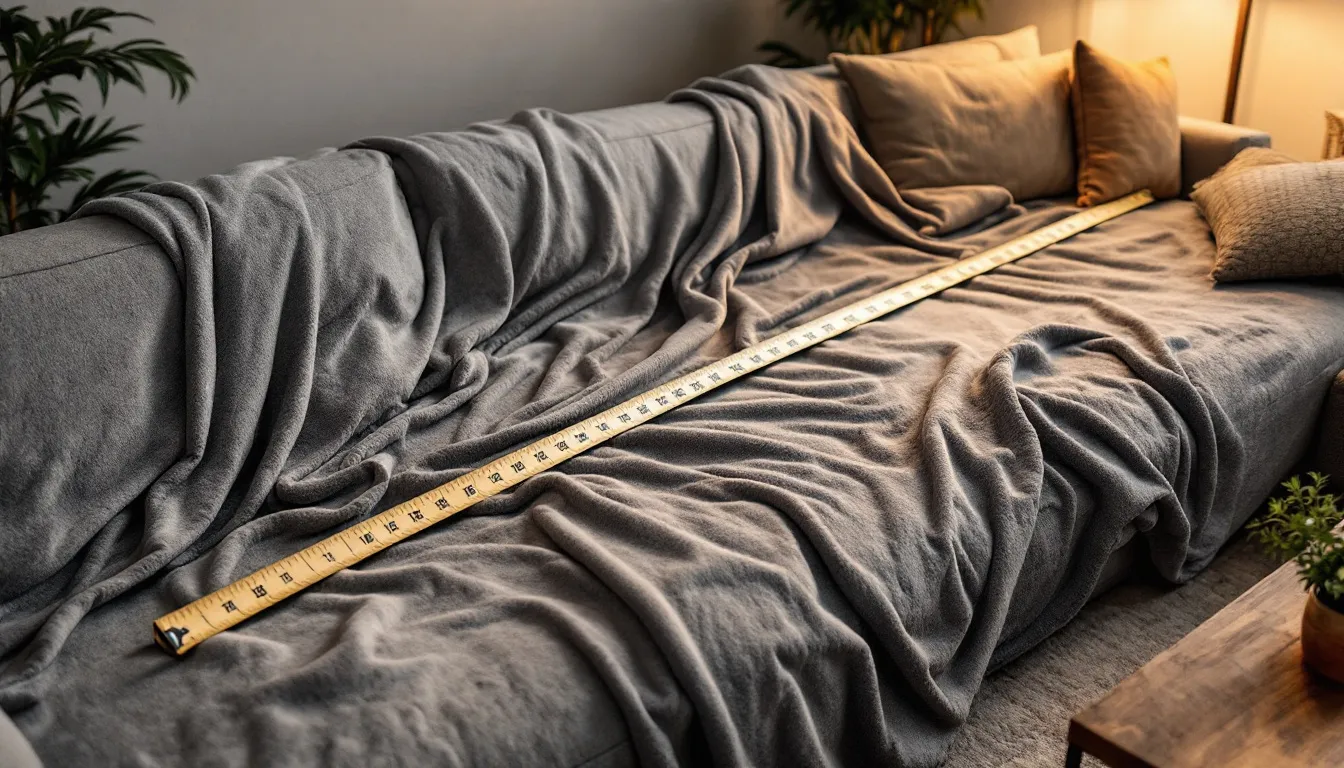A measuring tape laid over a king size weighted blanket to illustrate ideal dimensions.