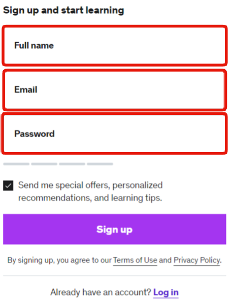 Sign up for udemy platform.