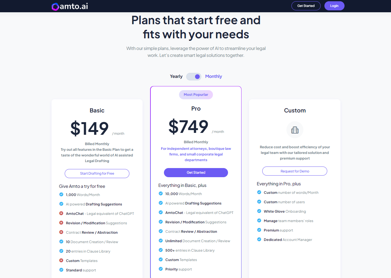 Amto AI Monthly Pricing