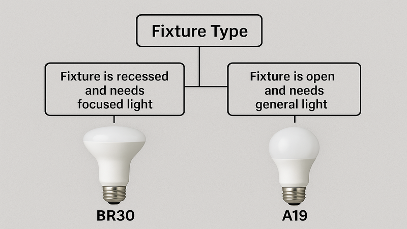 When to choose BR30 or A19 light bulb? 