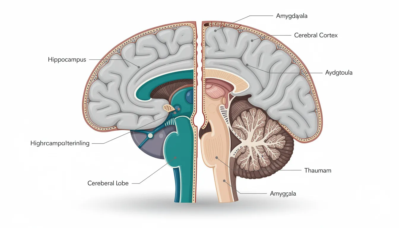 The image displays a detailed anatomical model of the brain, highlighting various regions such as the hippocampus and cortex, which are crucial for cognitive function and memory. This representation emphasizes the importance of understanding brain structures in relation to conditions like mild cognitive impairment and Alzheimer&rsquo;s disease, as well as potential treatments that may improve cognition and counteract cognitive decline.