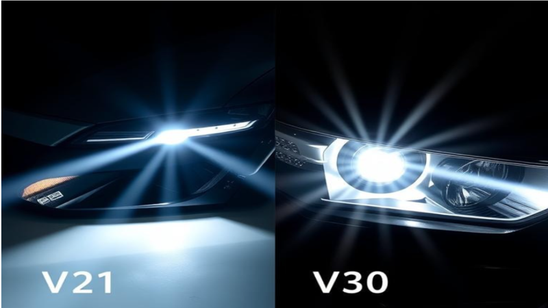 A side-by-side view of V21 and V30 car headlights