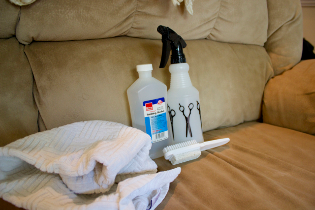 Use a solvent-based cleaner or clean your natural fiber sofa with rubbing alcohol