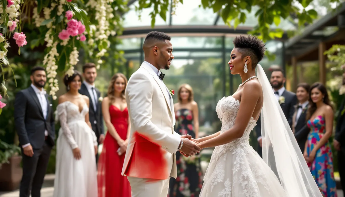 A mixed-gender wedding party showcasing modern roles in a wedding ceremony.