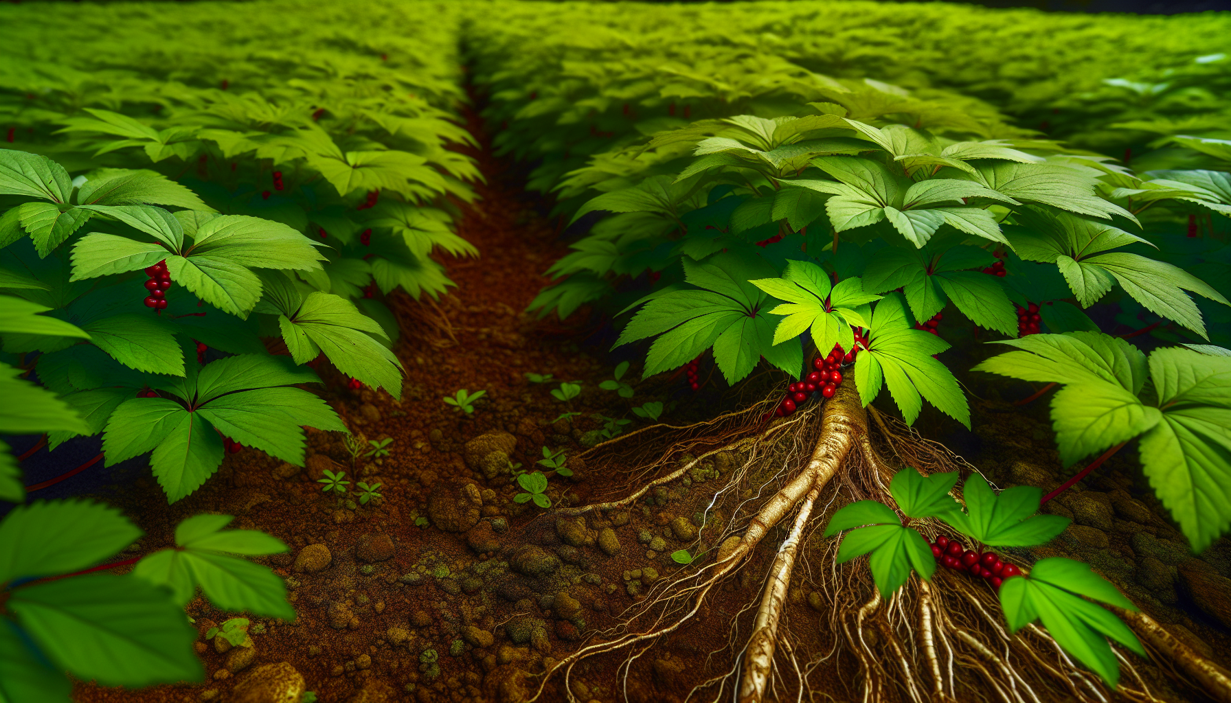 Een foto van Koreaanse ginsengplanten in een natuurlijke omgeving.