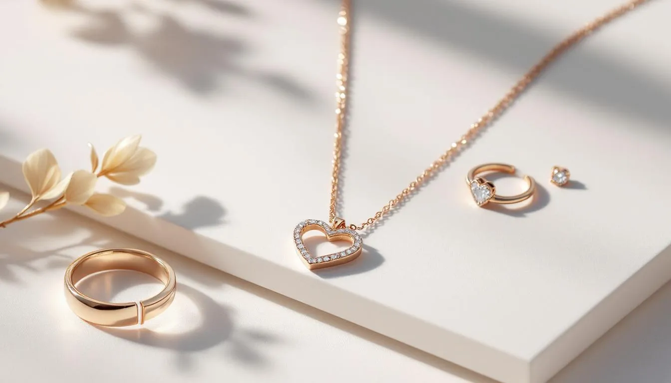 An elegant display of luxury gifts featuring sparkling jewellery, including necklaces and accessories, beautifully arranged to inspire and celebrate special moments. This selection invites you to discover the perfect treat for her, adding an extra special touch to any occasion.