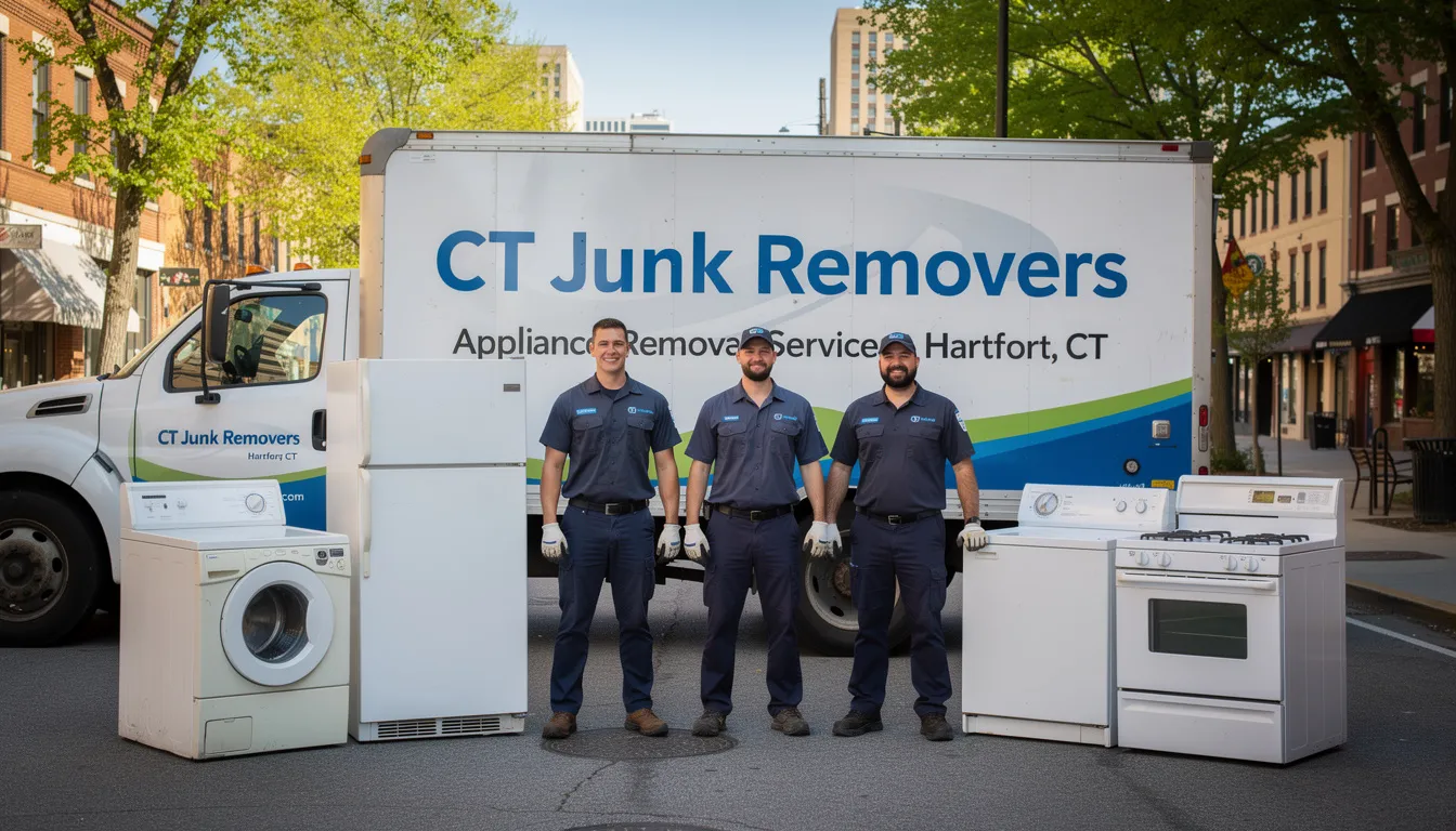 A professional team from Two Men and a Junk Truck stands ready to provide appliance removal services in Hartford, specializing in the removal of old appliances such as refrigerators, washing machines, and air conditioners. They ensure proper disposal and recycling of items, making it easy for residents to schedule a pickup and rid their homes of unwanted appliances.
