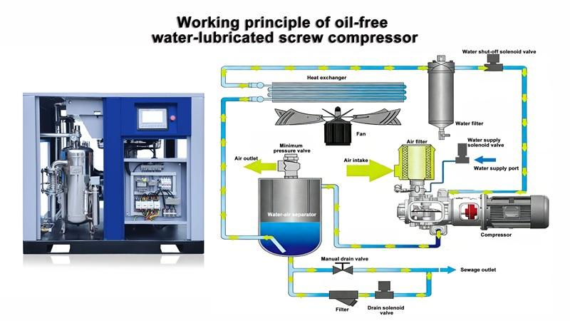 Working principle of oil-free water-lubricated screw compressor