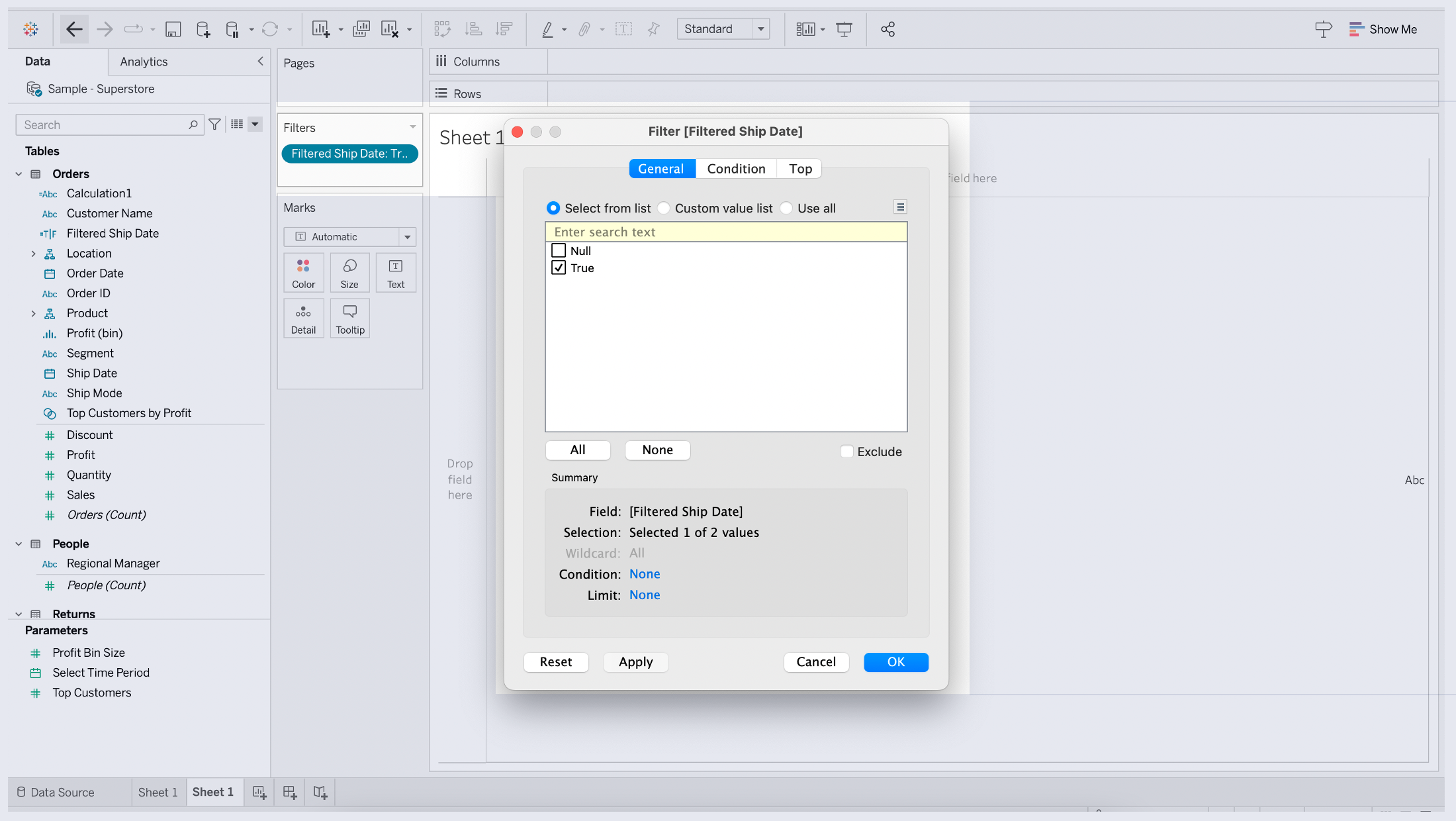 Apply filter based on "Filtered Ship Date" field