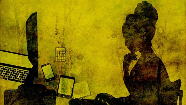 woman, computer, silhouette