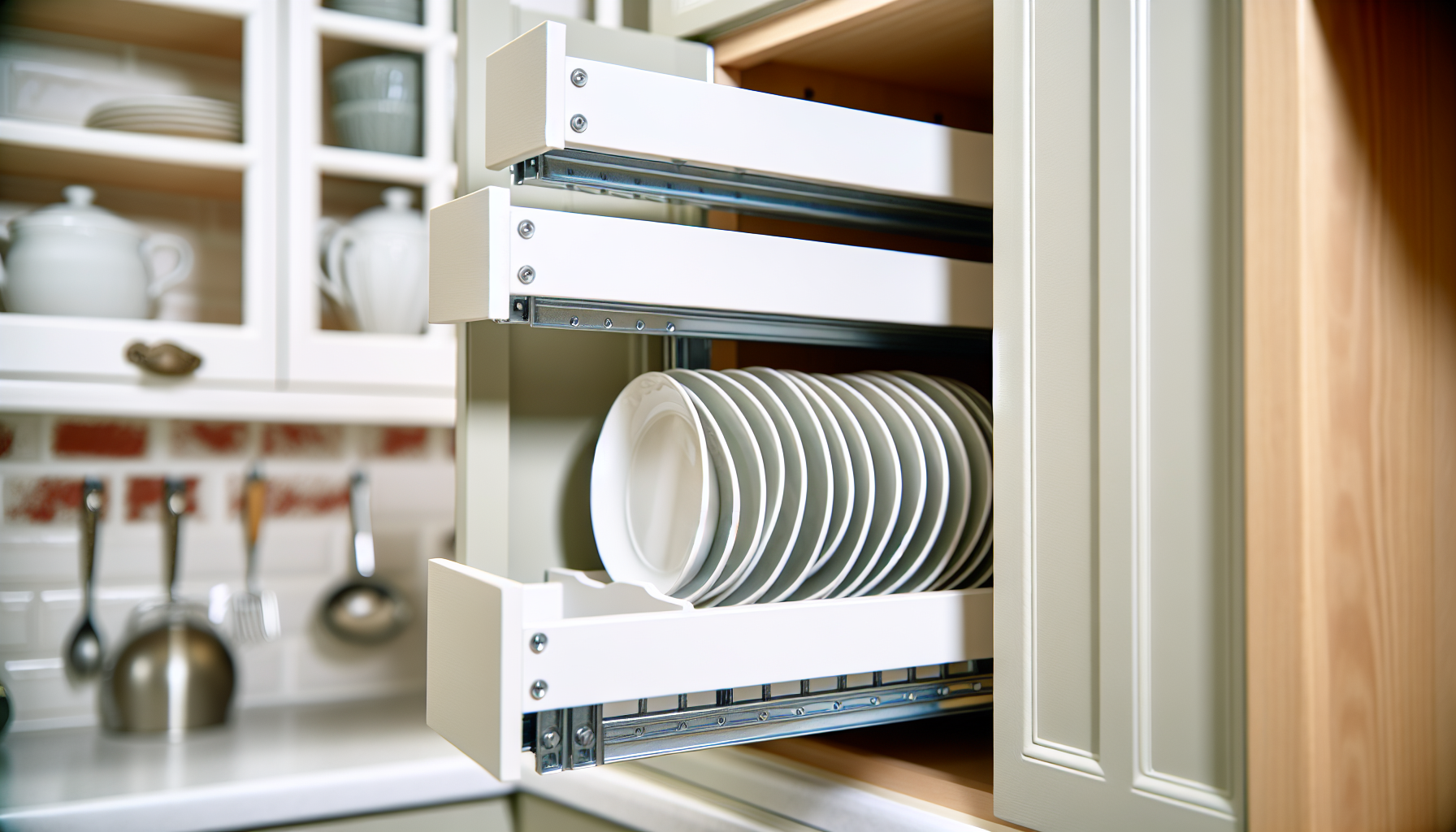 Pull-Out Plate Rack in Kitchen Cabinet