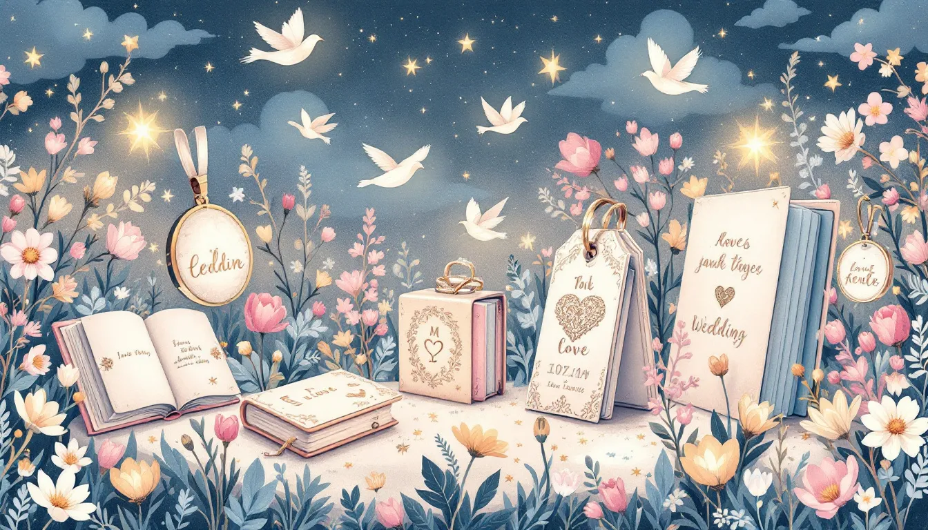 A collection of personalized keepsakes ideal for wedding gifts.