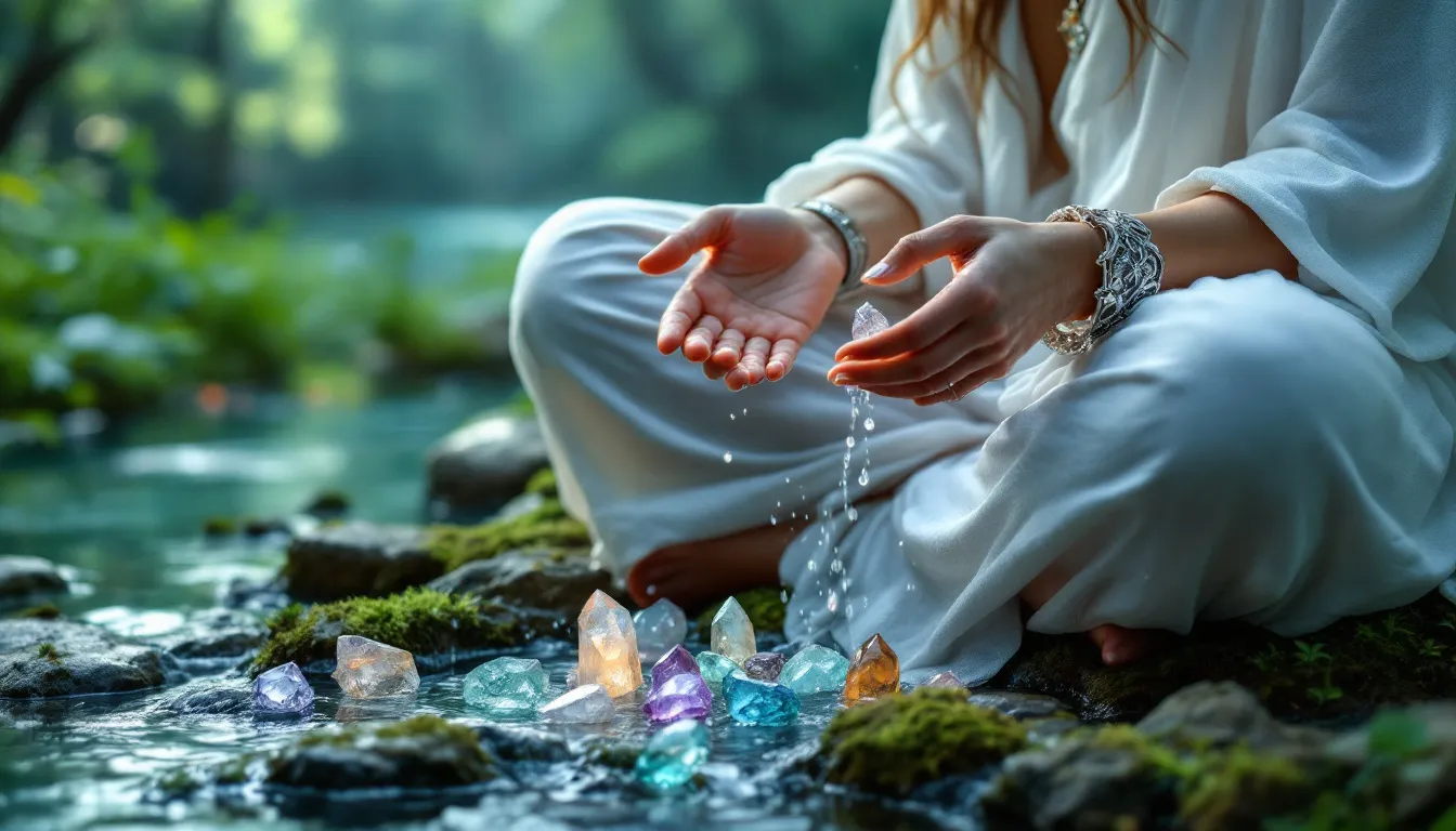 49f7a65b 71a7 48c8 8ac3 4bdb154f8aa9 A person cleansing crystal bracelets under running water.