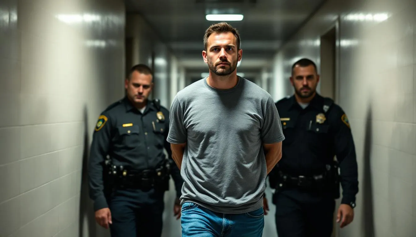 In the image, a Nashville resident is being booked by law enforcement officers at a police station, highlighting the legal process following a traffic stop. The scene captures the seriousness of the situation, emphasizing the importance of having an experienced criminal defense attorney present to navigate the complexities of criminal charges and protect the individual's rights.