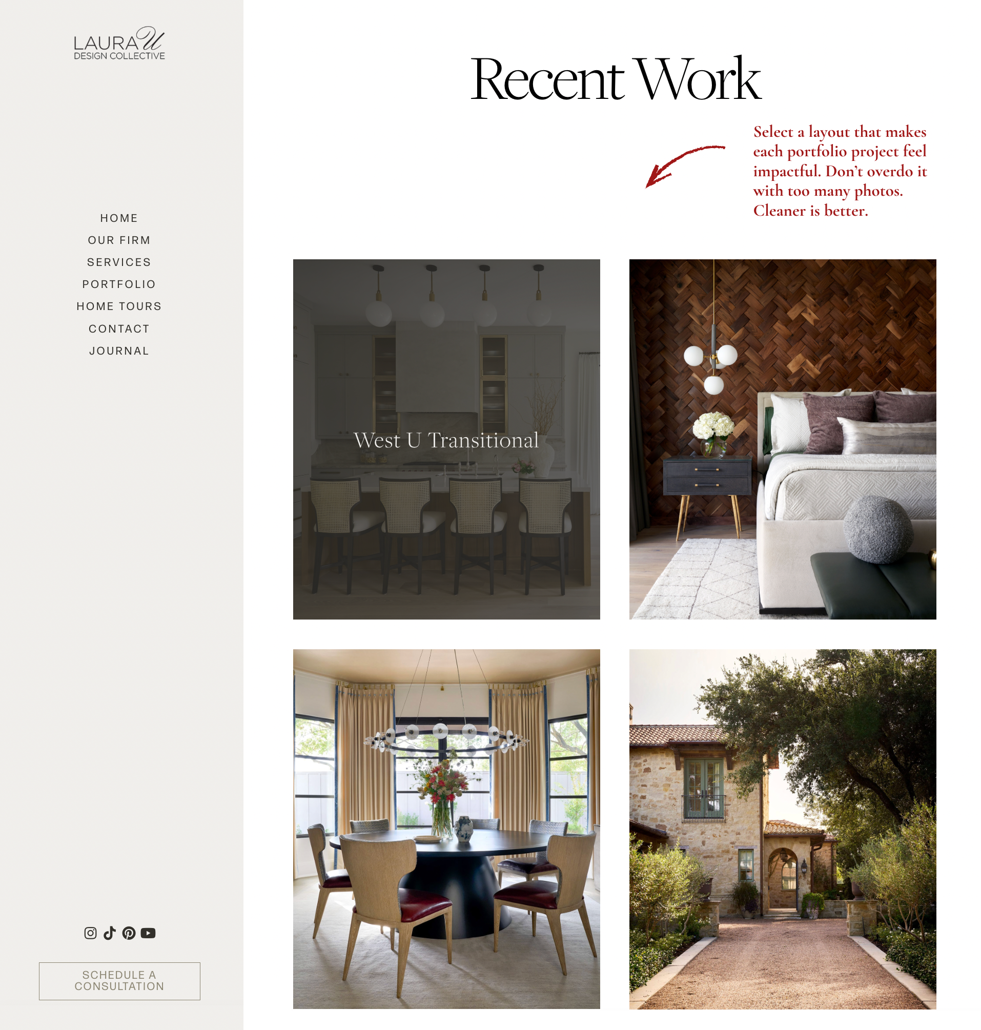 an interior design firm portfolio page