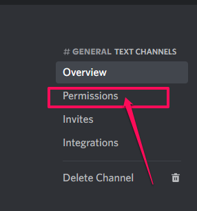 Closeup image showing the Permissions tab on Discord