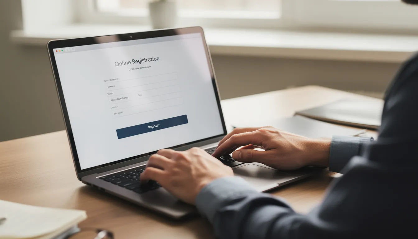 The image depicts a person completing an online registration form on a laptop computer, likely for an iux account, as they prepare to start trading in the financial markets. The user-friendly interface of the iux platform is visible, along with various fields related to trading preferences and account types.