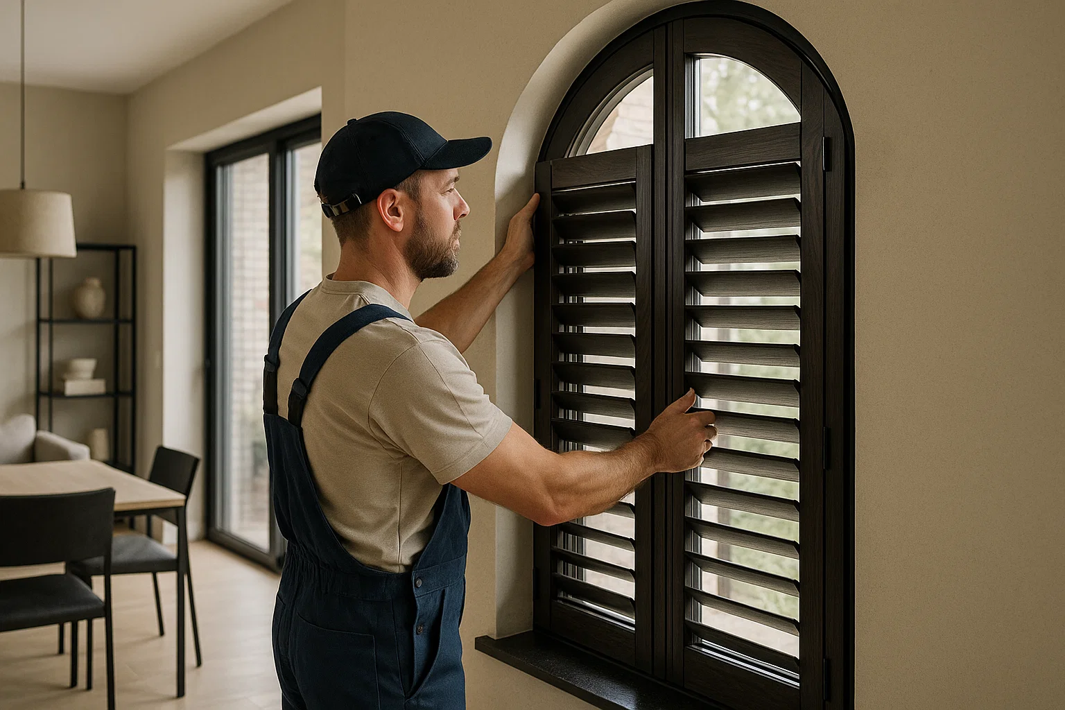 Professional installer fitting custom shutters for maximum insulation performance.
