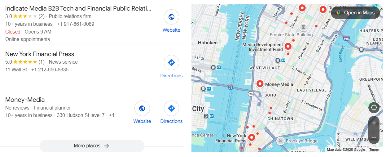 Local SEO for financial media example. 