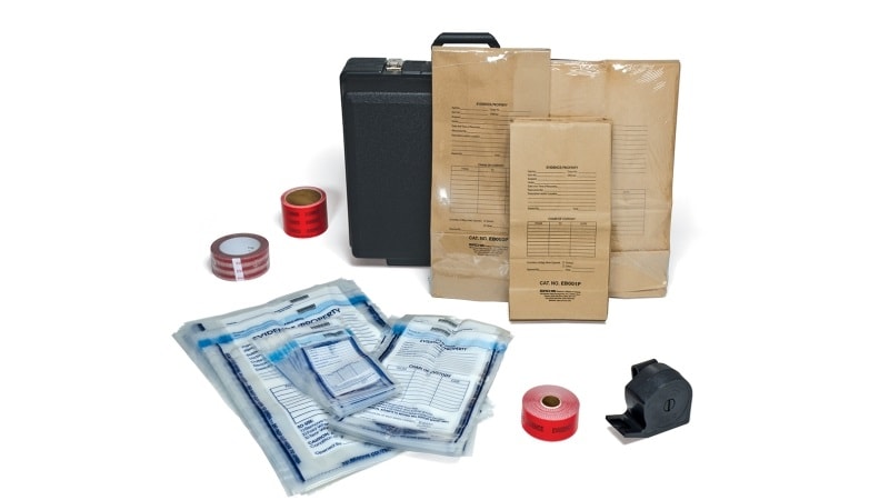 Various types of evidence bag and tamper-evident tape