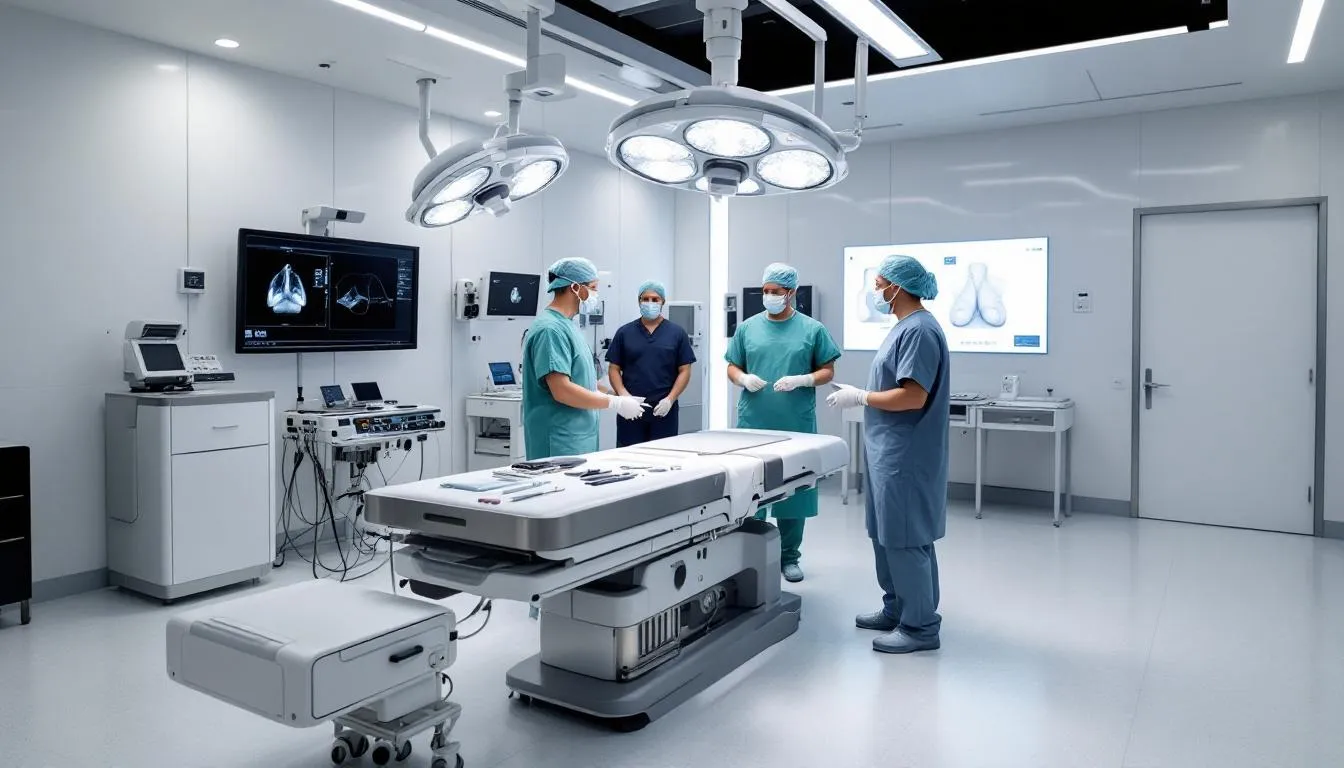 The image depicts a modern surgical facility equipped with advanced technology tailored for breast revision procedures, including breast implant revision surgery. Clean and well-organized, the space is designed to ensure patient comfort and safety during cosmetic procedures.