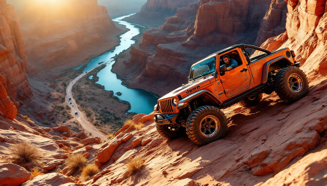 An iconic rock crawling trail in Moab, surrounded by breathtaking scenery.