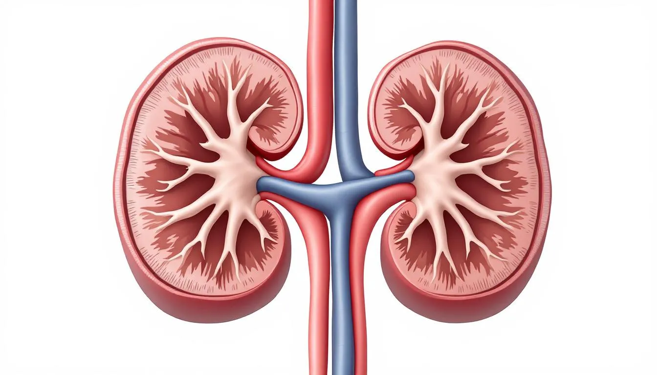 A detailed close-up illustration of a human kidney