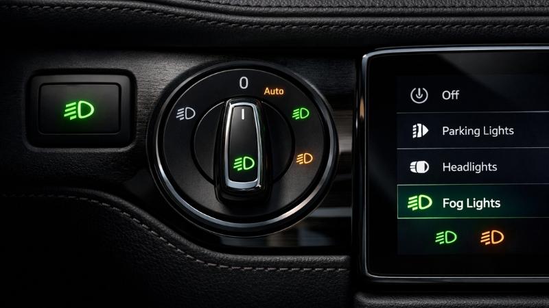 Fog light buttons on different locations in the car