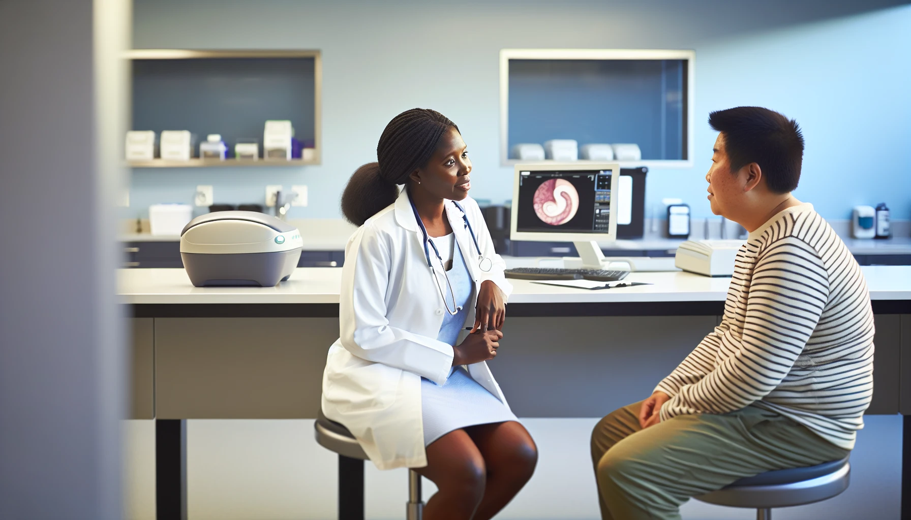 Photo of a healthcare provider conducting a follow-up visit with a patient
