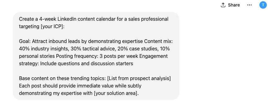 ChatGPT prompt example content calendar