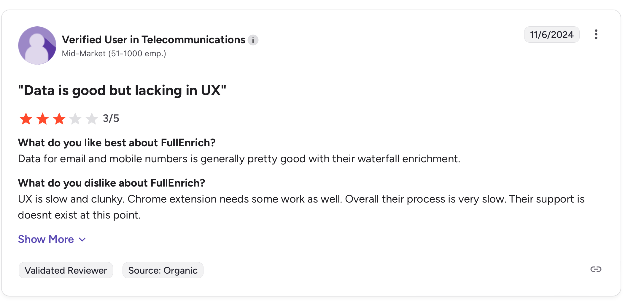 FullEnrich G2 review screenshot