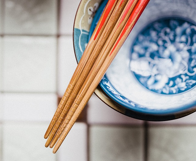 chopsticks, bowl, bamboo