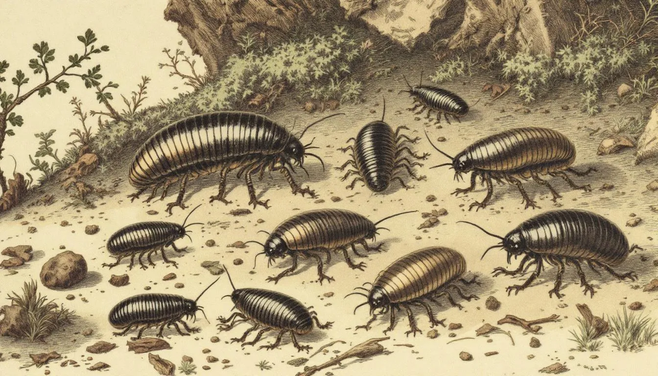 Woodlice in their natural habitat, showcasing adaptations for terrestrial life.