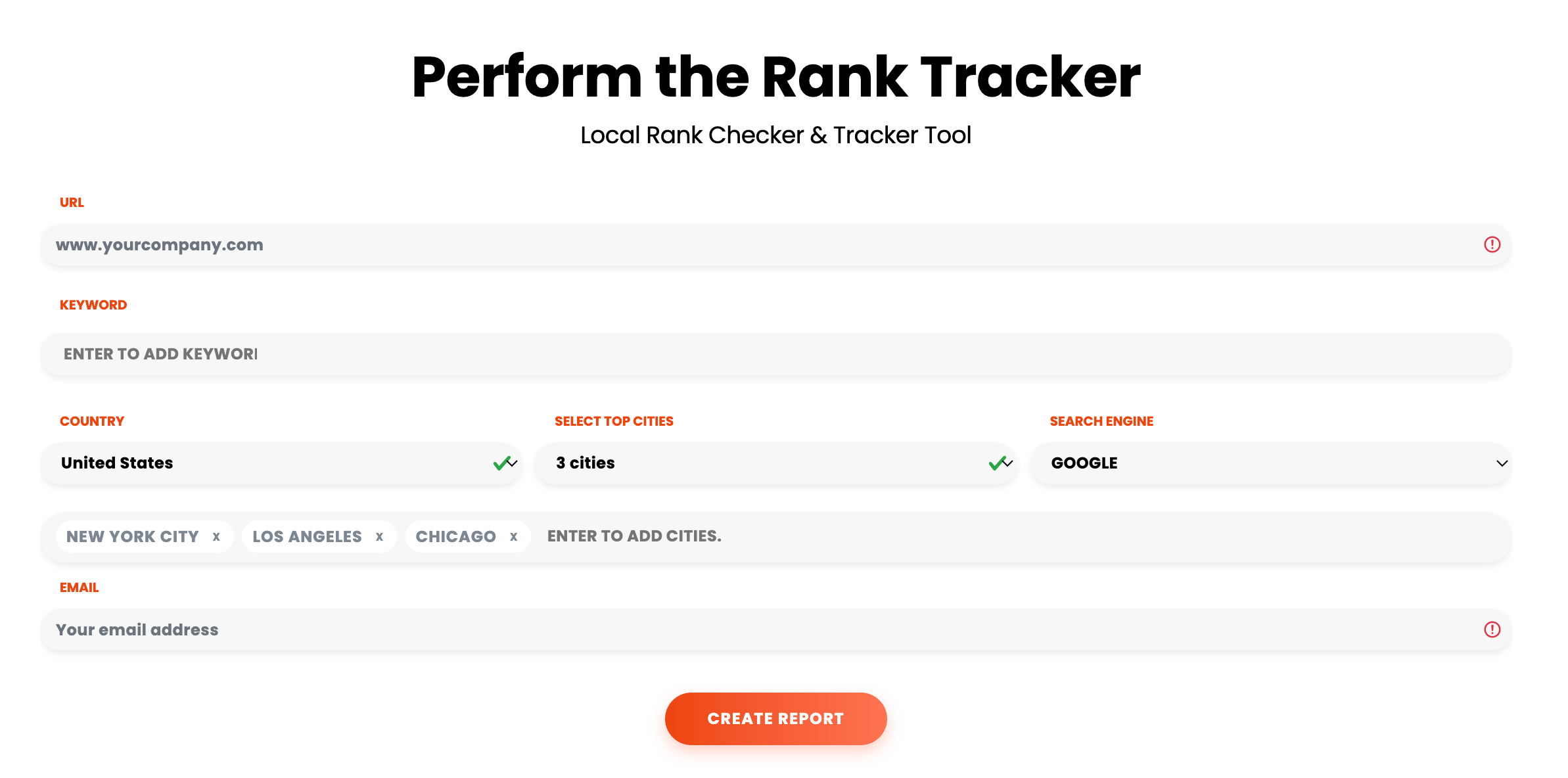 GeoRank nd rank tracker tool form