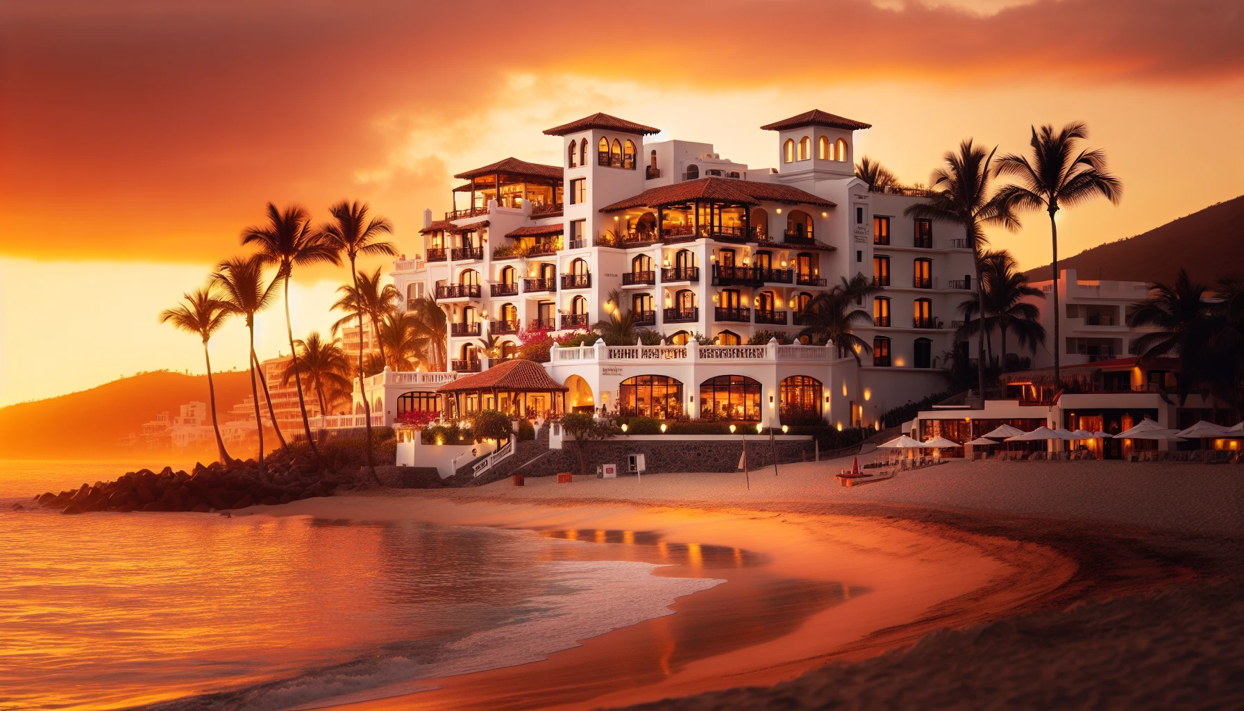 Beachfront hotel in Playa Grande at sunset