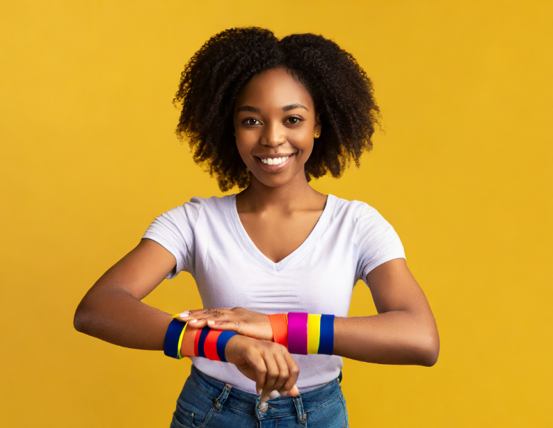 Women wearing rubber wristbands - branding - promotional