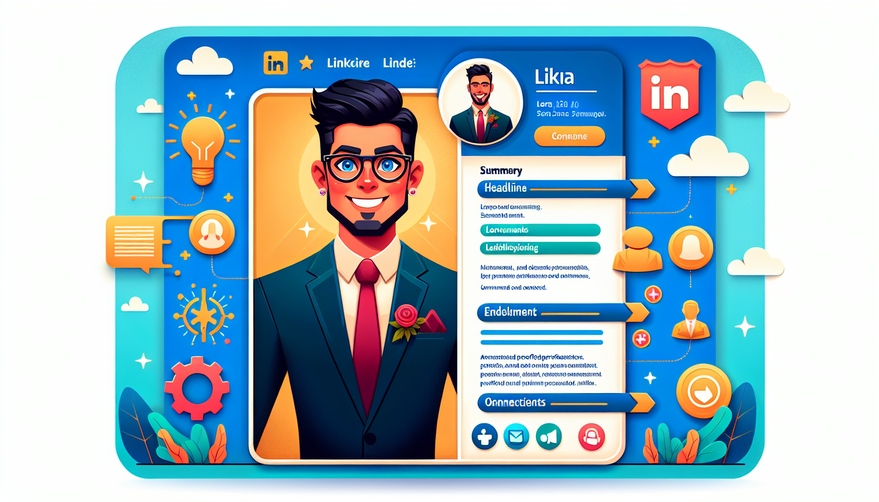 An illustration showing a well-optimized LinkedIn profile with a professional layout.