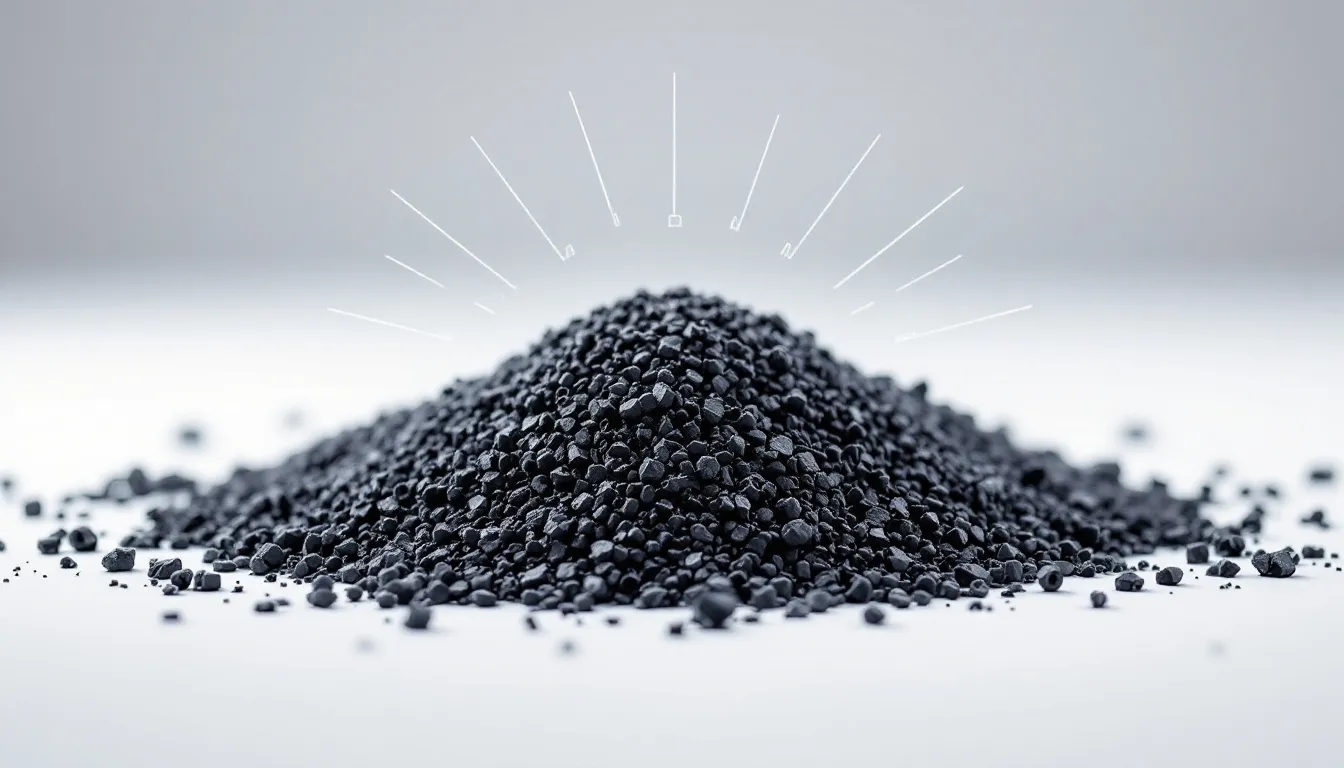 A close-up view of rubber crumb material, showcasing its texture and composition.