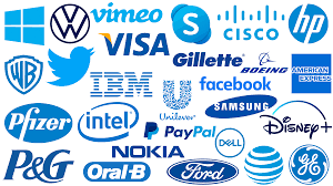 Highly popular brands with blue logos. 
