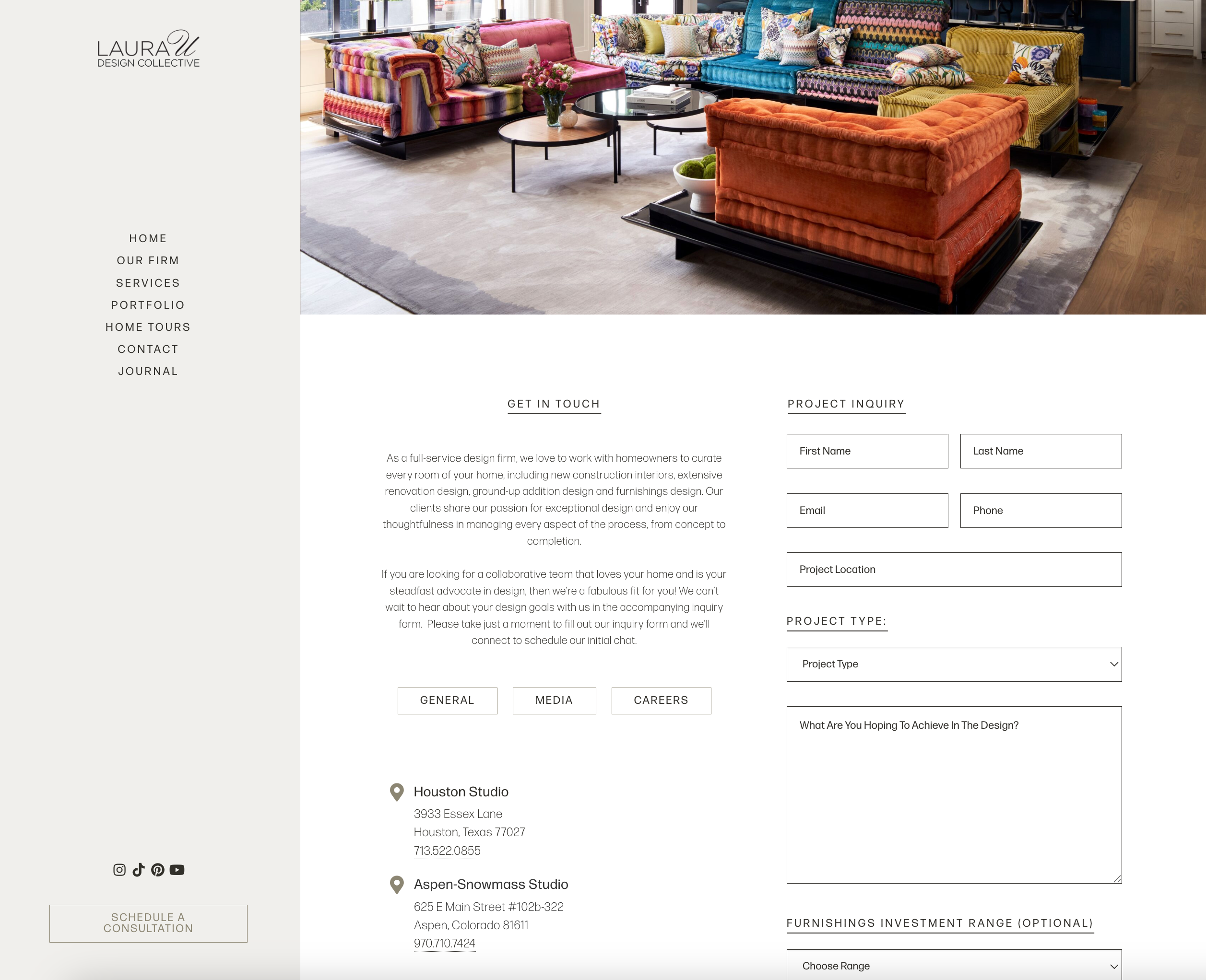a contact form on an interior design website