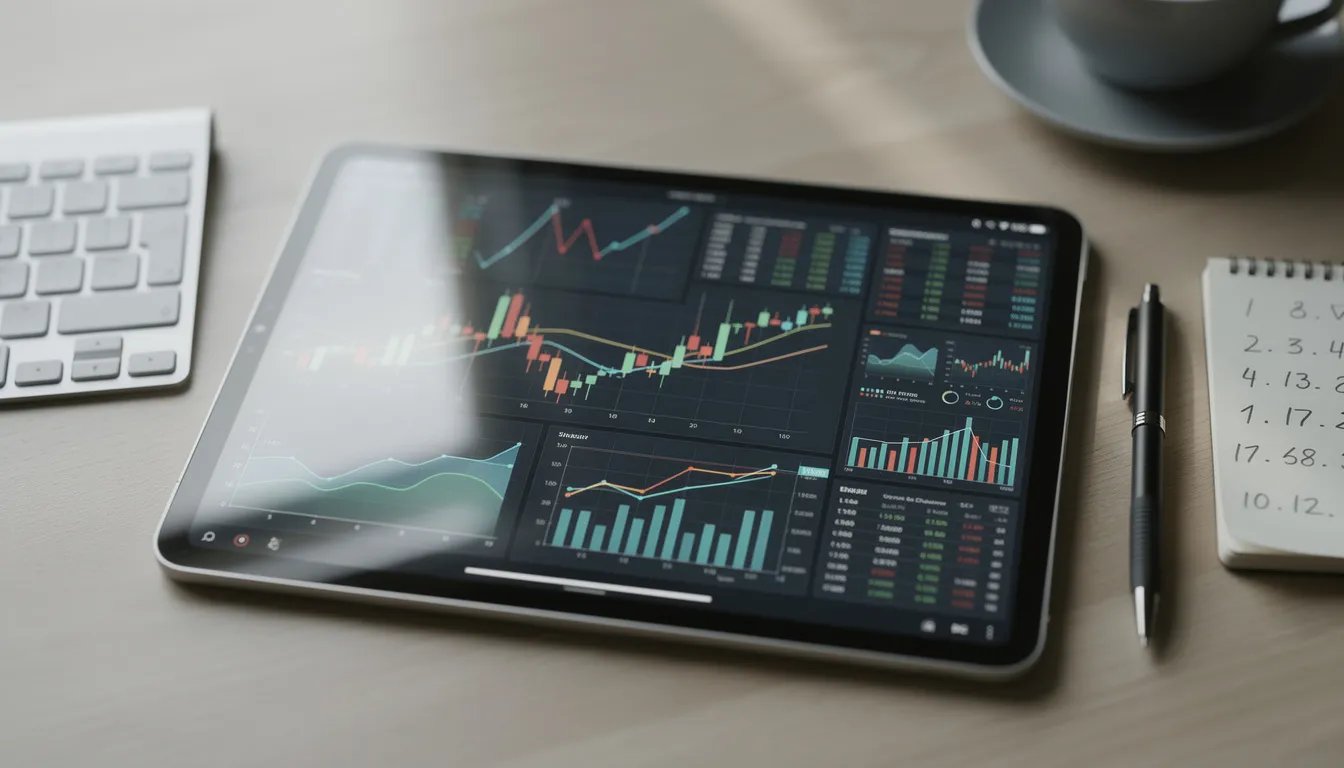A tablet rests on a desk, showcasing various financial charts and graphs that represent investment strategies and financial planning services. This visual aids in understanding financial goals and the overall financial picture for clients seeking guidance from a financial planner or advisor.