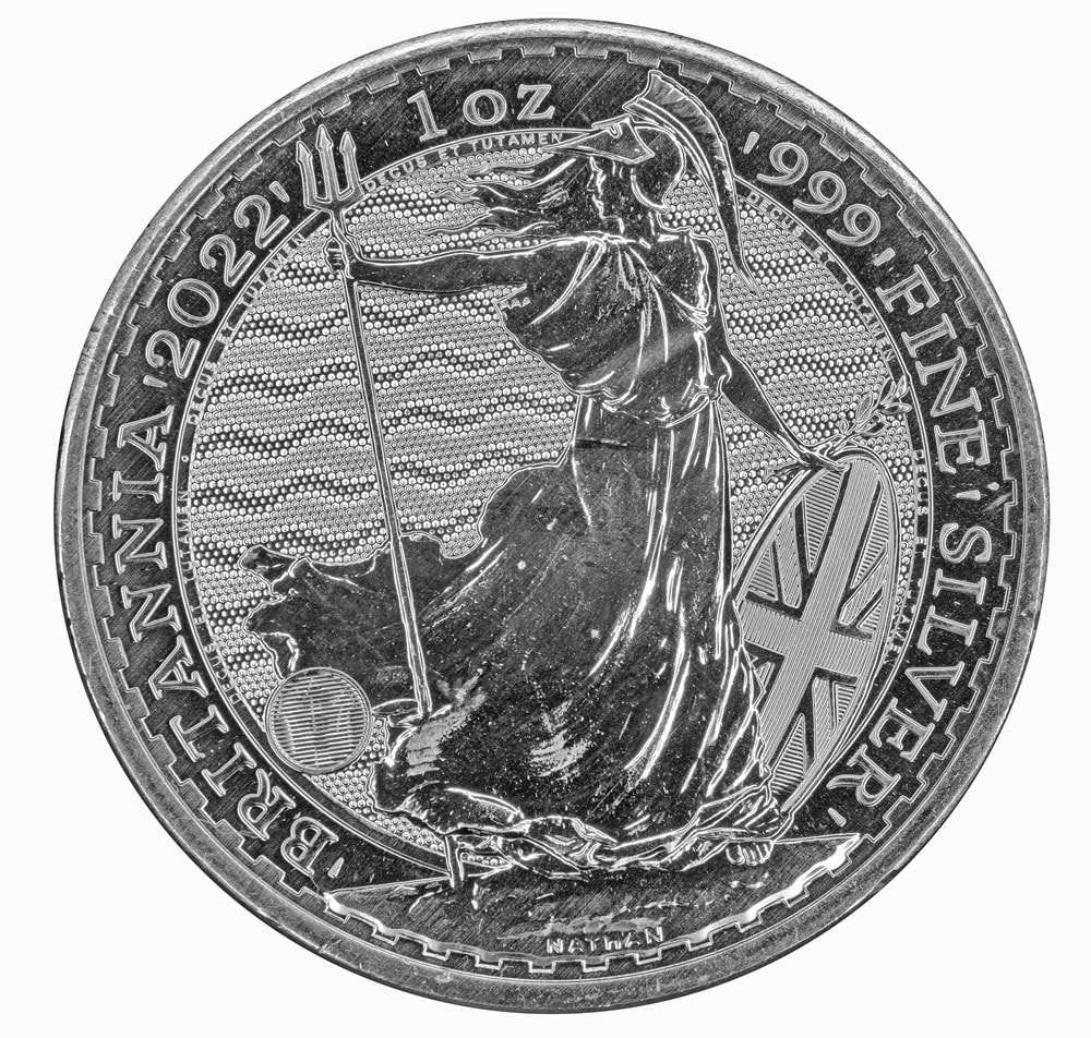 An illustration of the British Silver Britannia coin, a symbol of British heritage.